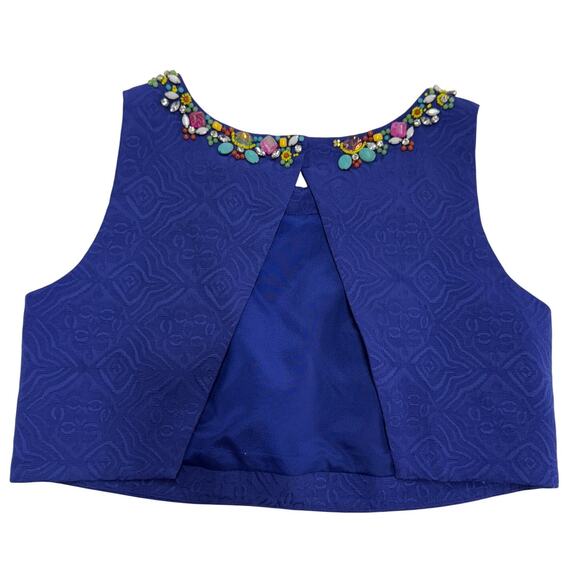 Anthropologie‎ Moulinette Soeurs Top Womens 4 Blue Jeweled Neck Crop Open Back - Picture 2 of 6